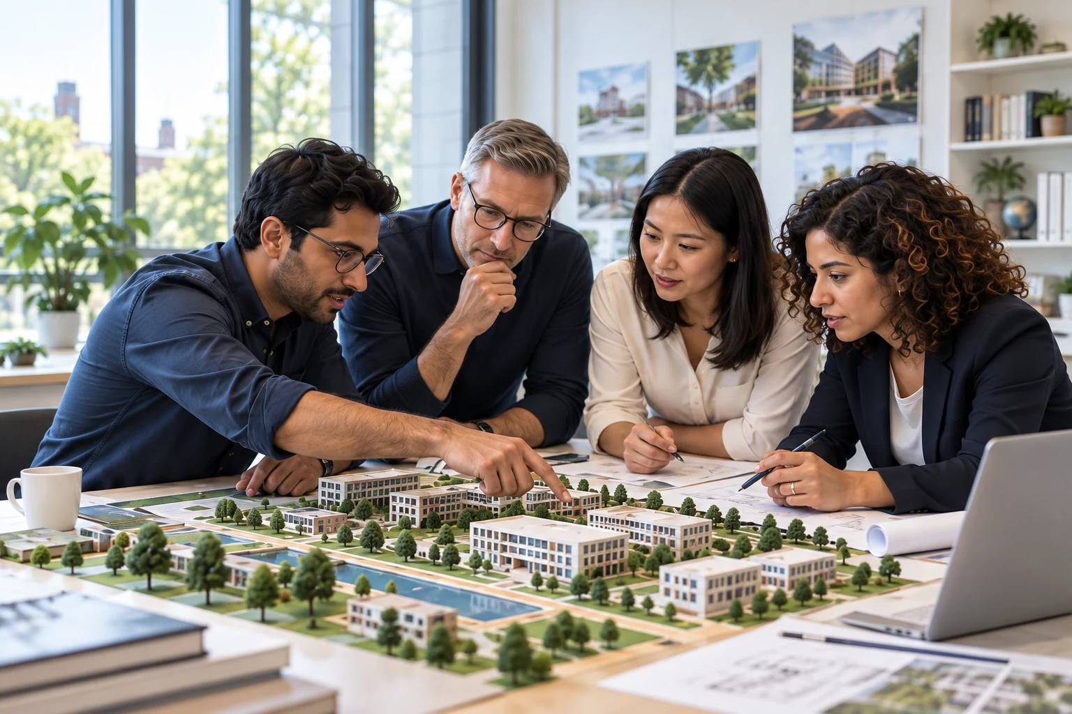 International education professionals reviewing a campus development model